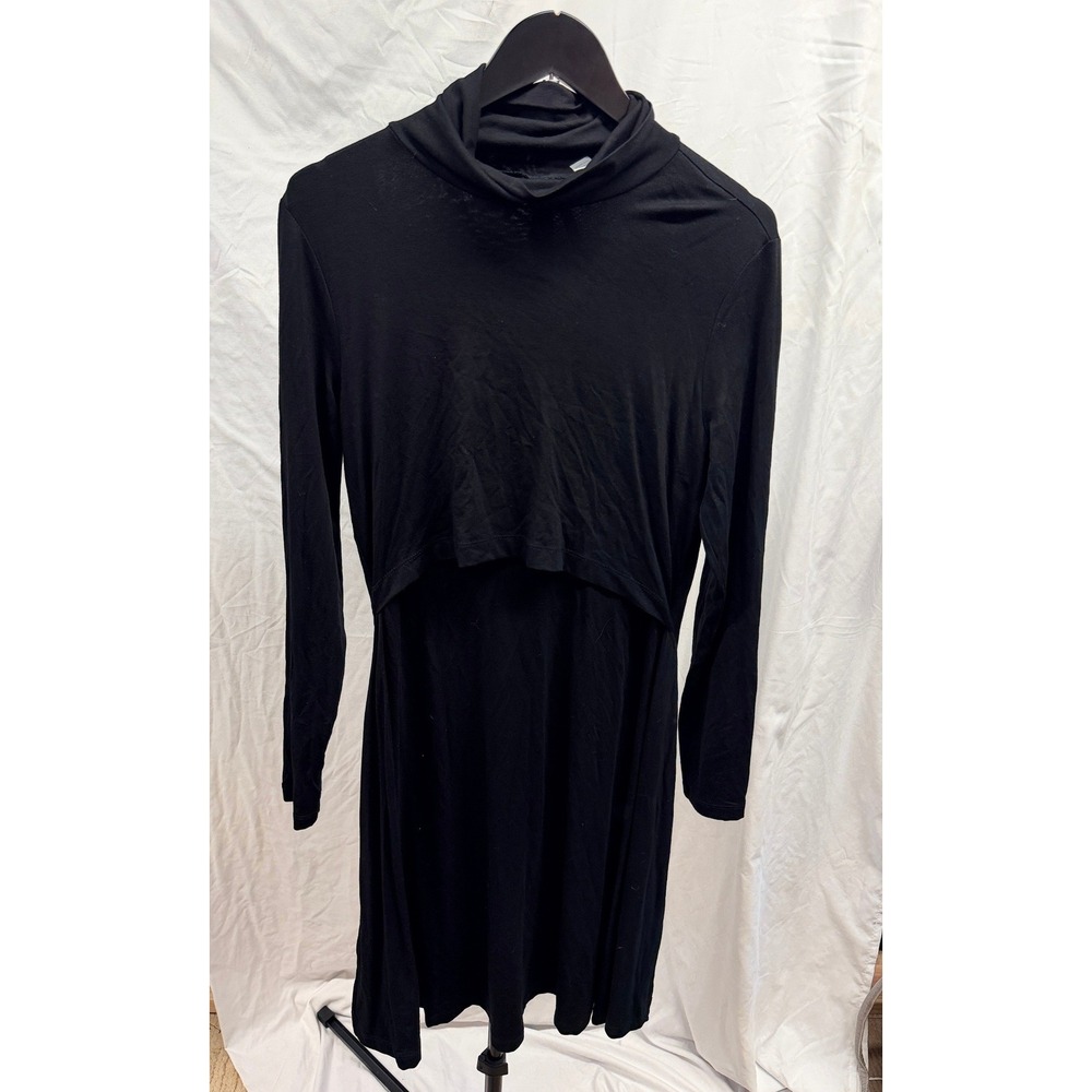 Seraphine Womens Black Turtleneck Soft Jersey A-Line Maternity and Nursing Dress